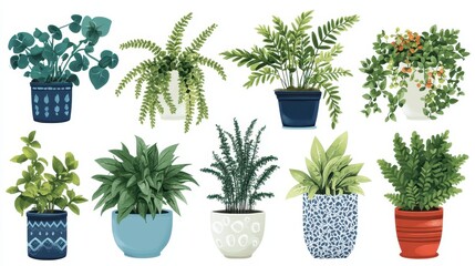 Collection of potted plants with various styles and textures