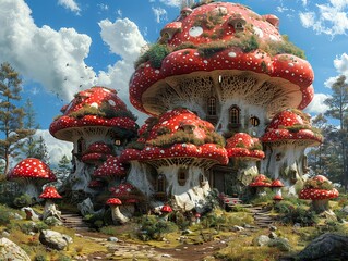 Enchanted Mushroom House in a Fantasy Forest