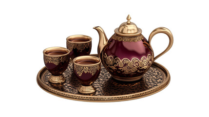 A traditional tea set isolated on transparent PNG.