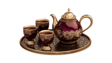 A traditional tea set isolated on transparent PNG.