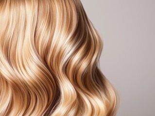 Fototapeta premium Elegant long silky hair styled in glamorous waves at a luxurious salon, highlighting stunning length and shine.
