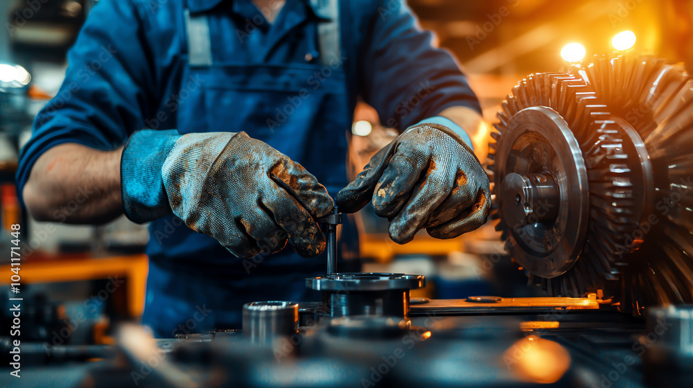 Wall mural technician replacing parts on heavy machinery