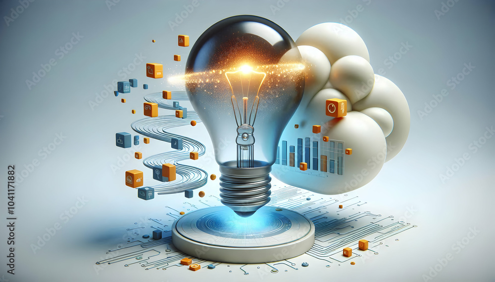 Poster 3d lightbulb floating data stream concept mastery technology trends innovative ideas isolated white 