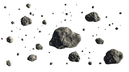 Asteroid floating on transparent background, 3d render