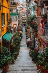 Fototapeta premium Narrow Street With Colorful Buildings and Graffiti