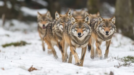 Obraz premium Wolf Pack in Snowy Forest