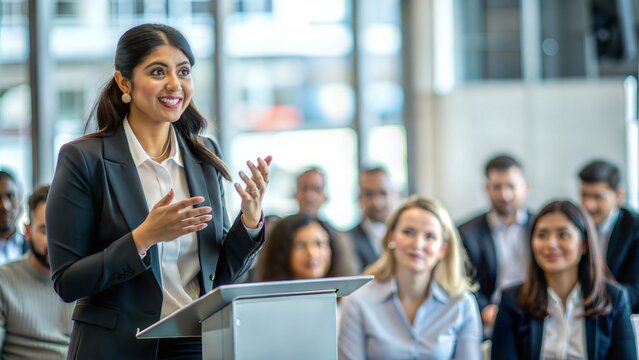 Indian Businesswoman Engaging Audience During Presentation
