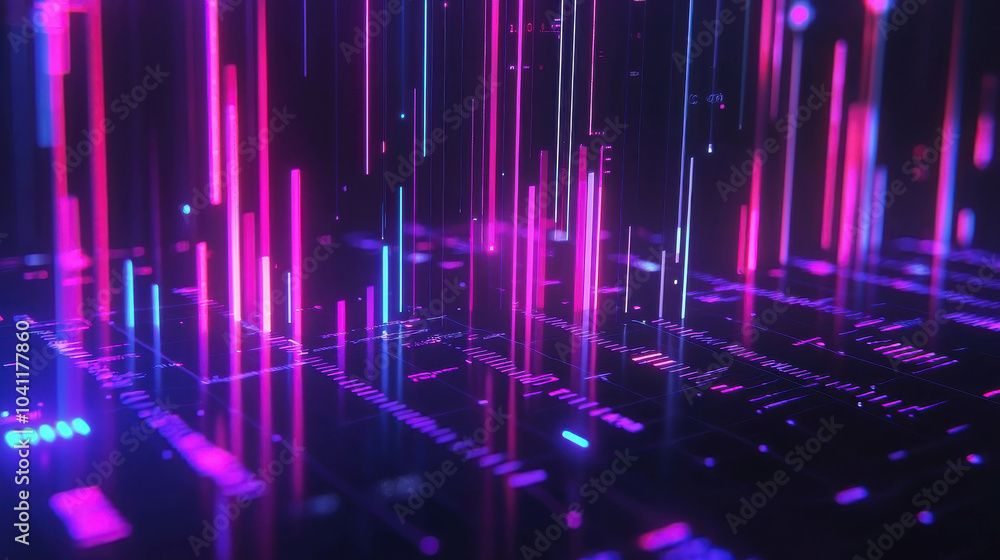 Poster neon digital flow: a captivating abstract background features a mesmerizing display of neon blue and