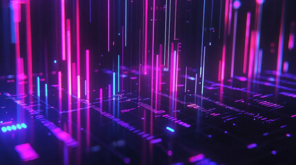 Neon Digital Flow:  A captivating abstract background features a mesmerizing display of neon blue and pink lines, pulsating and flowing across a digital landscape.