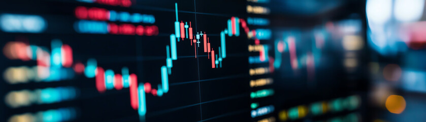 Fototapeta premium Chaotic stock exchange floor with crashing stock prices and panicked bankers, reflecting extreme market volatility, Market Crash, Banking Turmoil