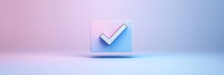 The image showcases a 3D check sign set against a light pastel tone gradient background, creating a soft and inviting aesthetic that highlights the symbol of approval and success.