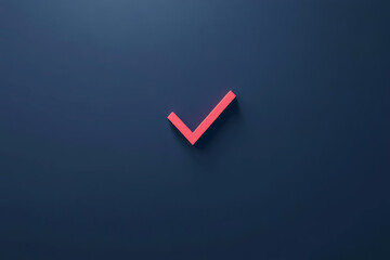 The image presents a vivid pink 3D check sign set against a dark blue background, embodying a minimalistic design that emphasizes clarity and visual impact.