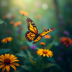 Obraz premium Butterfly flying over vibrant natures colorful patterns