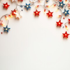 Colorful star-shaped lights on a white isolated background.