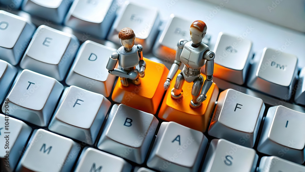 Poster close up macro photograph keyboard keys spell ai copy space highlighting technology customer support