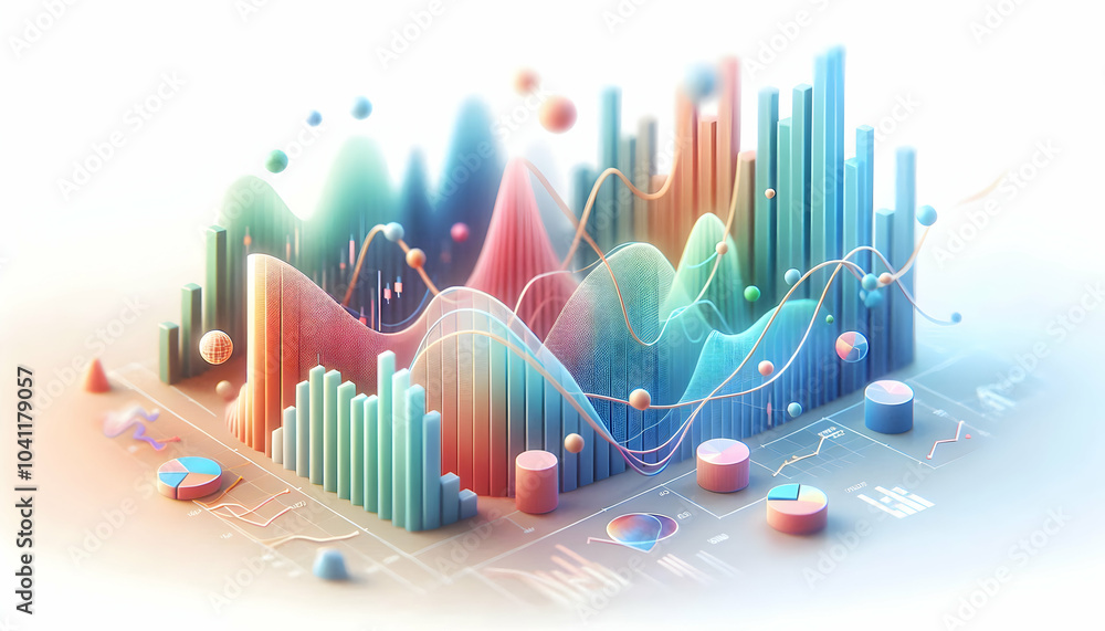 Poster 3d soft abstract financial graphs artistic representation budget tracking market performance gentle 