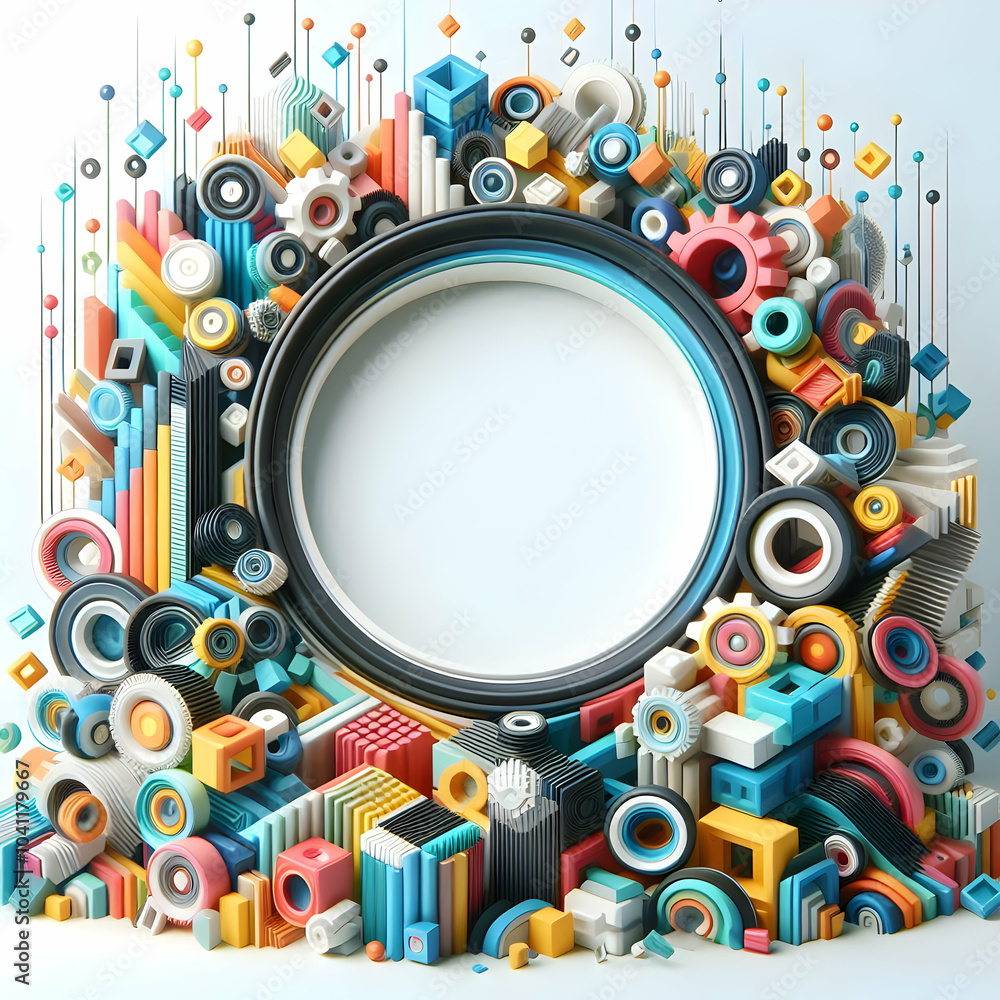 Aufkleber abstract geometric border 3d elements camera rotation colorful shapes spell innovation clean white s