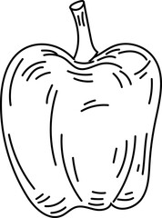 Sweet pepper black and white on white background. Vector illustration.