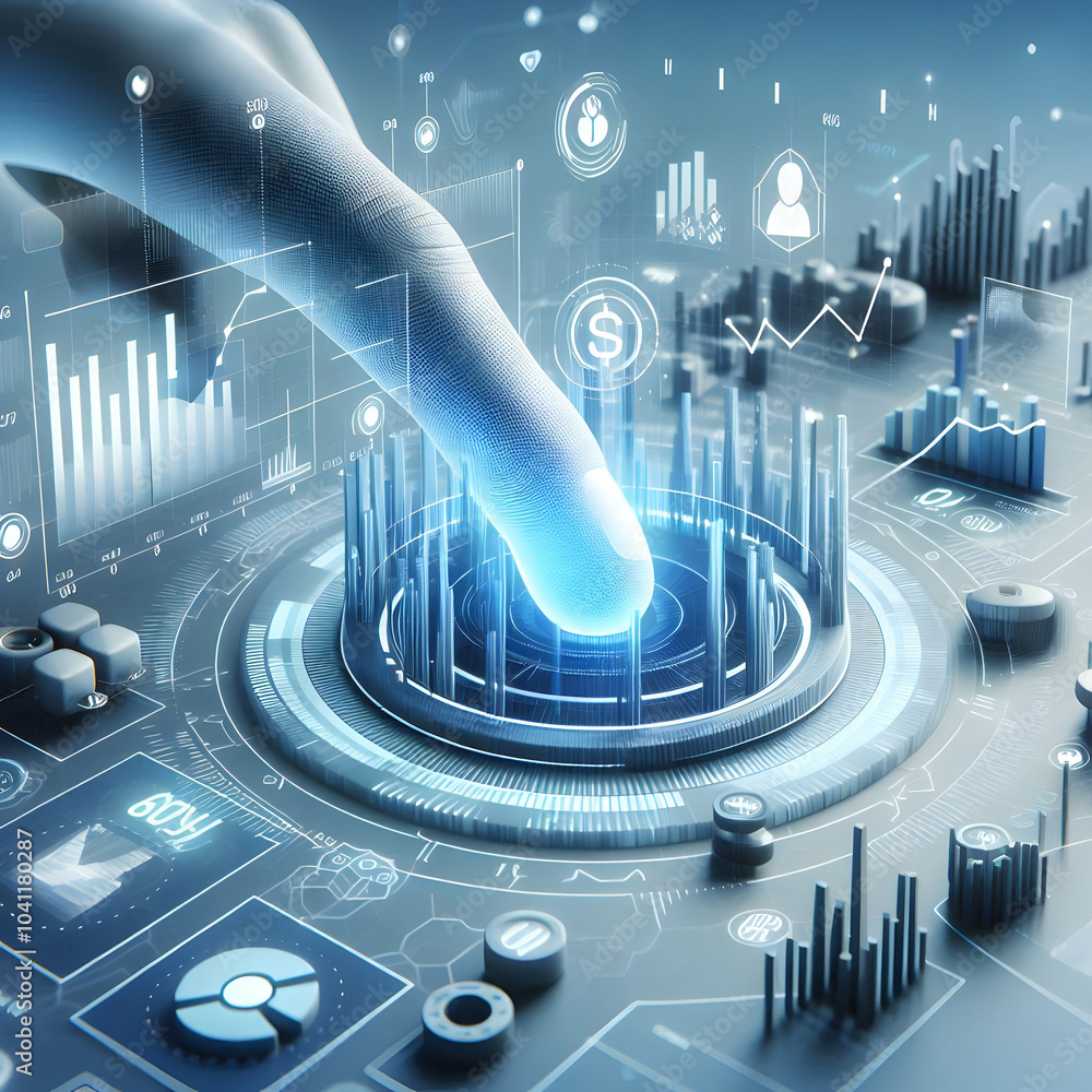 Aufkleber 3d close up finger interacting floating data charts macro shot futuristic business environment econo