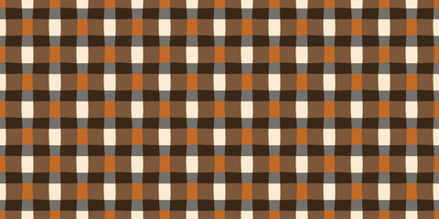 Elegant autumn plaid pattern colorful checkered background. Uneven crisscross line shapes texture design. Modern decoration textile fabric swatch, ladies dress, men's shirt all over print block.