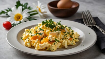 Scrabble eggs with basilic