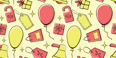 Simple vector seamless pattern related to shopping, black friday, promotions and sales. Endless background for gift paper, decoration, prints