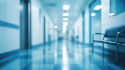 Blurred Hospital Corridor with Blue Tone