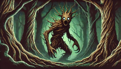 Creepy Leshy Roaming in Dark Forest