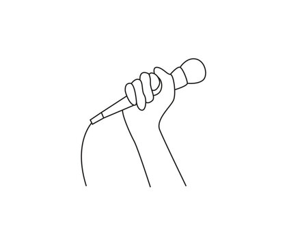 recommend clip art: Continuous line drawing of hand holding microphone.
                    