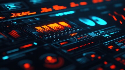 Obraz premium Trend analysis, futuristic screens with dynamic data, 3D illustration