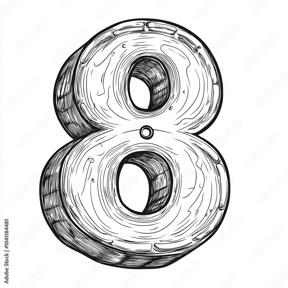 Aufkleber handdrawn numeric number 8 in a playful black outline on a white background created for children's c