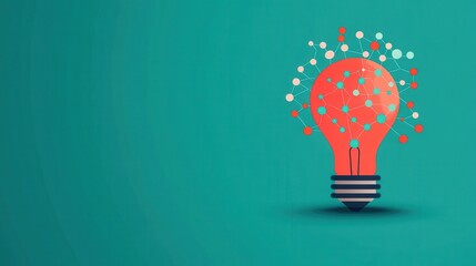Light bulb with connected dots, insight and interconnected growth, flat design illustration