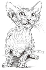 Adorable Sphynx Kitten Line Art Illustration