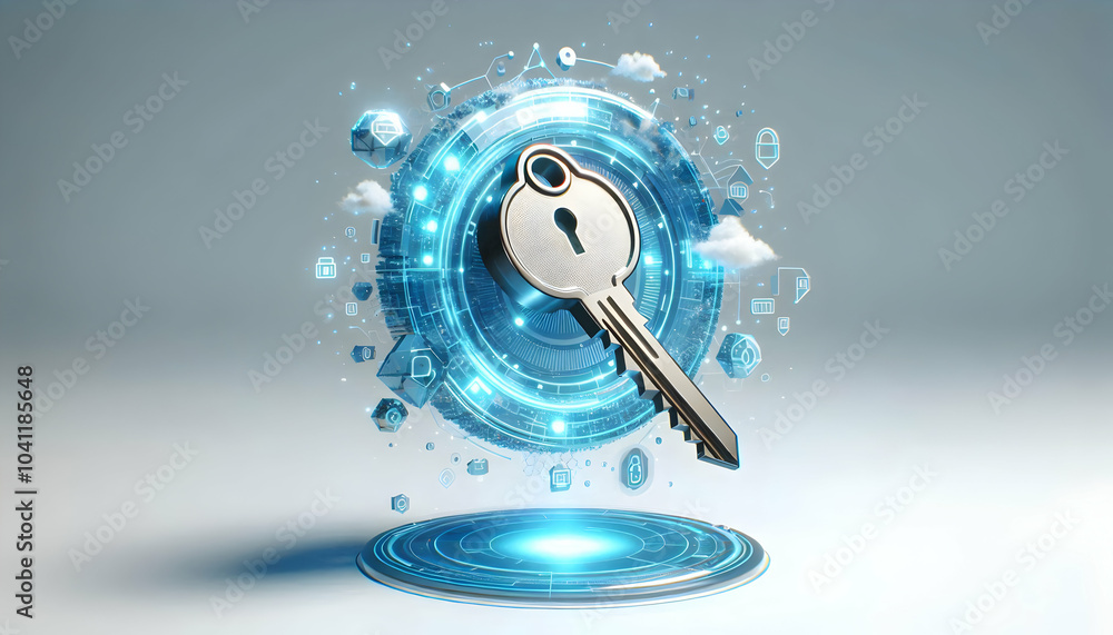 Aufkleber 3d flying key holographic digital interface floating object security trends innovation icon clean wh