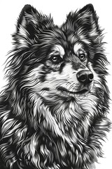 Fototapeta premium Black and White Wolf Illustration - Intricate Animal Portrait