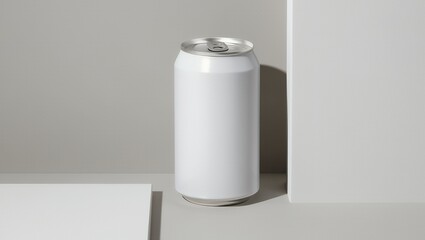 Soda can mockup with minimal grey background, blank can , vector mockup