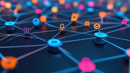 A 3D network of search engine icons connected by glowing threads, symbolizing the interconnectedness of digital searches