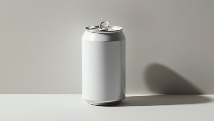 Soda can mockup with minimal grey background, blank can , vector mockup