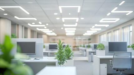 Fototapeta premium Modern Office Space with Bright Lighting and Greenery
