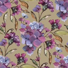 Seamless vector pattern of elegant purple violets