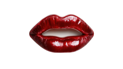 Red neon lips sign - contemporary art for digital media and interior design - transparent background png