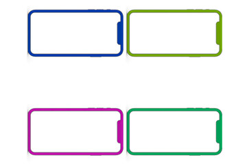 Collection of neon-framed smartphone outlines in various vibrant colors on a transparent background, ideal for modern tech advertisements and graphic designs.