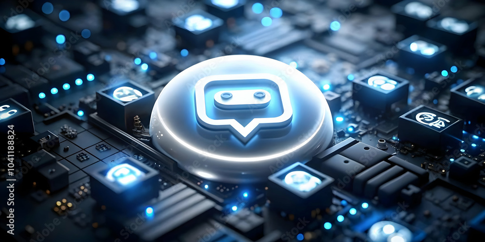 Poster close up ai chatbot response bubble social media app macro shot smartphone customer support ai role 