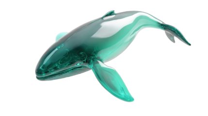 Neon turquoise whale sign for modern design and digital media - transparent background png