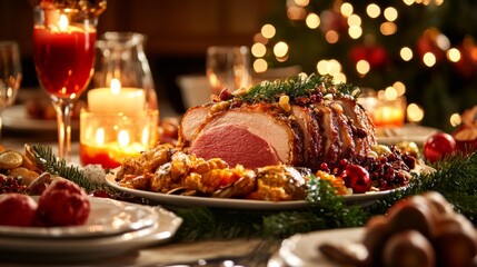 Fototapeta premium Elegant Candlelit Food Setup in Rustic Style