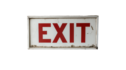Neon red exit sign isolated on white for safety and interior design - transparent background png
