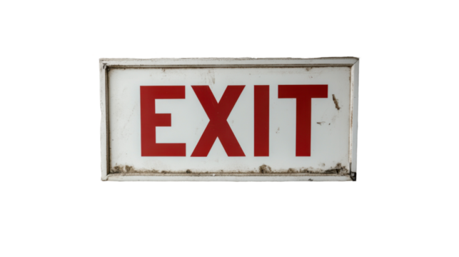 Neon red exit sign isolated on white for safety and interior design - transparent background png