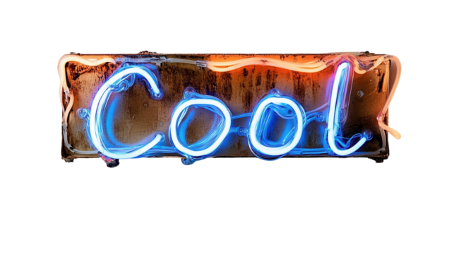Vibrant neon blue and white 'cool' sign for trendy advertising and design - transparent background png