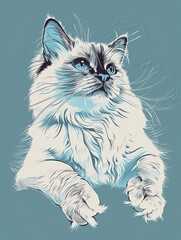 Stunning Blue-Eyed Ragdoll Cat Portrait Illustration