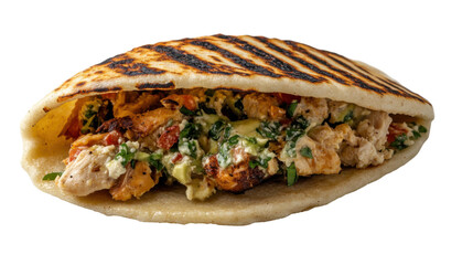Authentic venezuelan arepa with grilled chicken and fresh ingredients - transparent background png